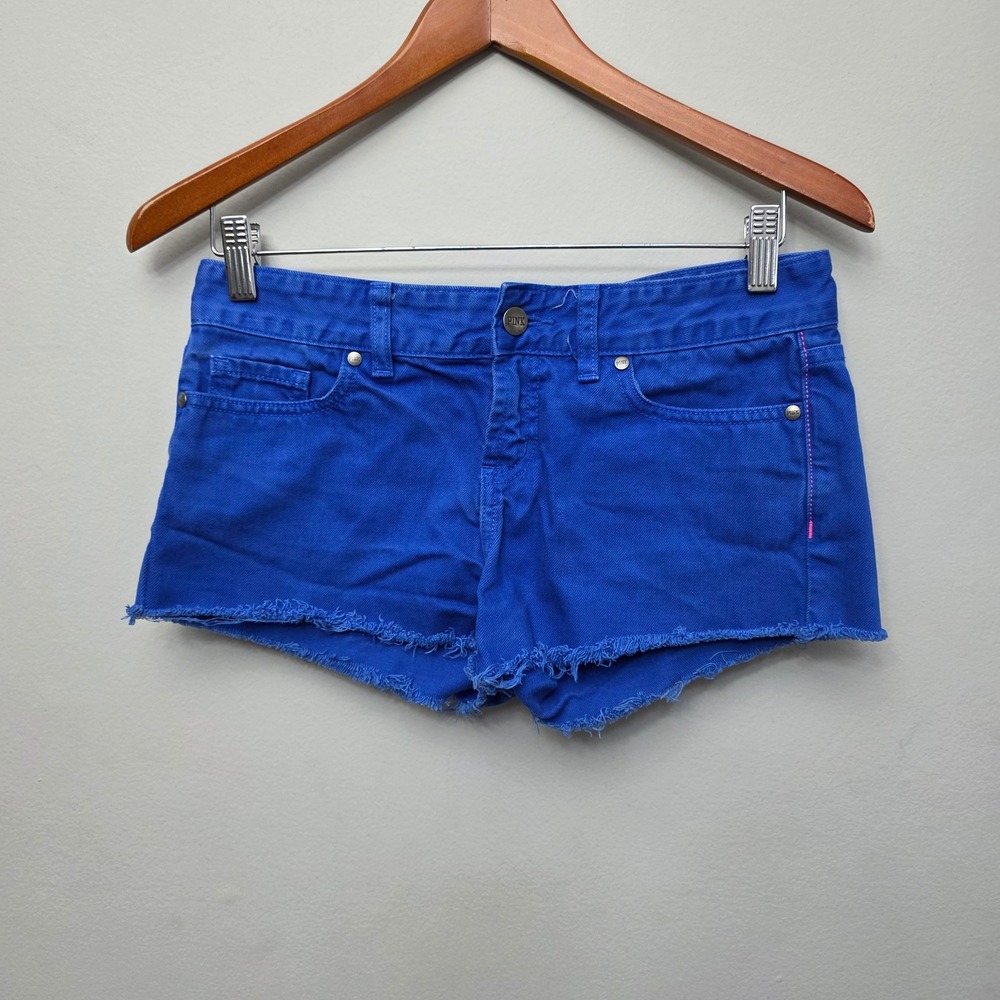 PINK Victoria's Secret Denim Shorts Womens 0 Blue Mini Raw Hem Low Rise Y2K